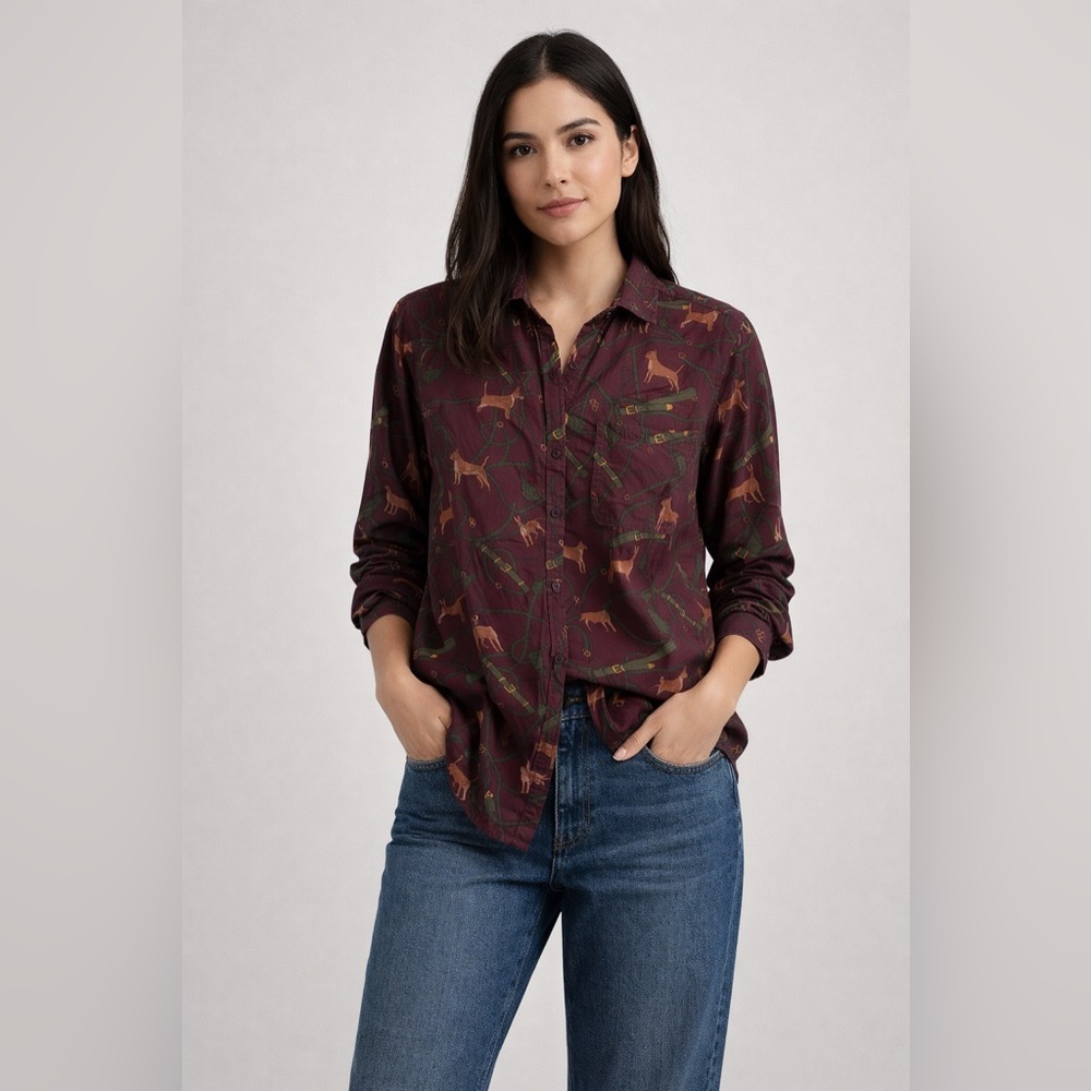 beachlunchlounge Dog Motif Button Down Shirt, size medium.